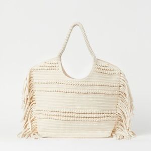 Sold out H&M fringe knit tote bag in ivory